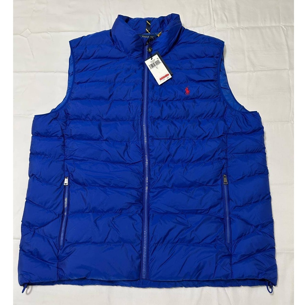 Polo Ralph Lauren Mens Blue Quilted Puffer Vest Red Pony Logo Size L NWT